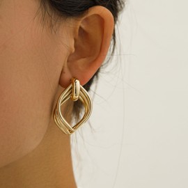 Vintage Golden Irregular Square Dangle Earrings Boho Multi Circle Dangle Earrings for Women Girls, Cubic Zirconia, Cubic Zirconia