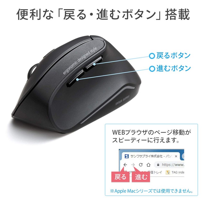 Sanwa Supply MA-ERGBT11N Ergonomic Mouse, Silent, Bluetooth Tendonitis Prevention, Blue