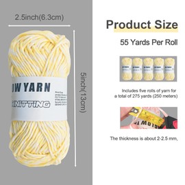 5pcs Glow in The Dark Variegated Yarn,Acrylic Yarn for Crocheting,uminous Yarn,DIY Craft, Yarn,Luminous Yarn for Woven Pendants, Accessories and Other Small Items.55 Yards Per Roll. (Tender Yellow)
