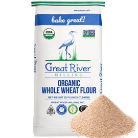Great River Milling Organic Whole Wheat Flour | Unbleached & Unbromated | High Protein & Fiber | Non-GMO, Kosher | Perfect for Sourdough, Bread, Rolls, Bulk Baking, Cooking, & More | 25 Lb