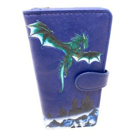 Shag Wear Medieval Dragons Large Fantasy Wallet for Women Vegan Faux Leather Navy Blue 7", Blue, Large, Modern