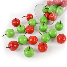 VYNYJOAN 20PCS Artificial Mini Apples Simulation 1.2” Fruit Fake Apples, Green+Red