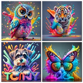 4 Pieces Painting by Numbers from 6 7 8 9 Years Girls Painting by Numbers Children Animals 20 x 20 cm DIY Gemäide Craft Set Children Gifts for Girls and Boys with 8 Brushes and 4 Sets Acrylic Paints
