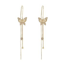 Sonateomber Long Gold Rhinestone Butterfly Threader Chain Dangle Tassel Earrings for Women – Cubic Zirconia Drop Chandelier Fringe Waterfall Dangling Jewelry Gift