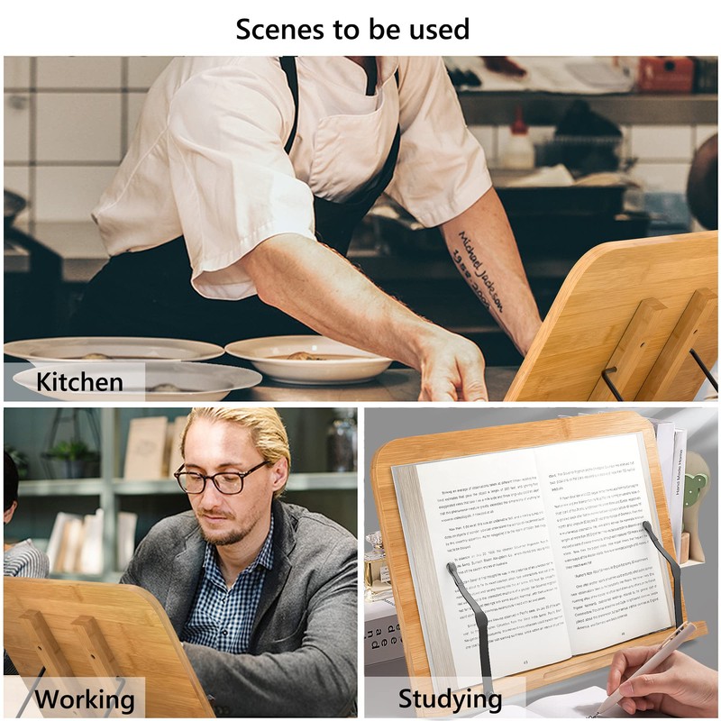 READAEER Readaeer Bamboo Book Stand,Book Holder with 6 Adjustable Height,