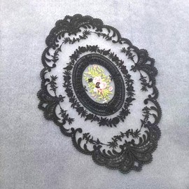 Anevous 1 Piece Lace Oval Placemat, Vintage Decorative Place Mats, 31 x 42 cm Lace Doilies Placemat, Lace Flower Embroidered Table Mat, Washable for Kitchen, Dining Room Decoration, Black