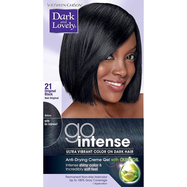 Softsheen-Carson Dark and Lovely Ultra Vibrant Permanent Hair Color Go Intense Hair Dye for Dark Hair with Olive Oil for Shine and Softness, Original Black