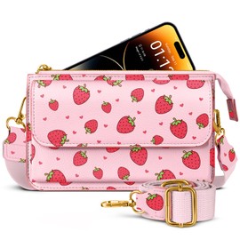 Miss Adola Crossbody Bag Cellphone Purse Wallet for Women - Leather Cellphone Purse Bag with Adjustable Shoulder Strap Girl Cute Fashion Trendy Aesthetic Design, Strawberry