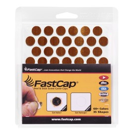 FastCap 9/16" (14mm) Screw Hole Covers. Made from Prefinished Real Wood with Ultra-Bond PSA super thin adhesive. Made in USA. Mahogany color. (52 Round Stickers on each sheet - Retail Pack of 1 Sheet)