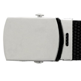 Silver Chrome Buckle Black Adjustable Canvas Web Belt With Metal Buckle 32" to 72" - Size: 32"
