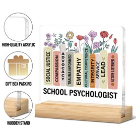 School Psychologist Gifts for Women Coworkers, Mental Health Office Desk Decor, School Psychologist Gift Floral Acrylic Sign Therapy Therapist Office Desk Decor