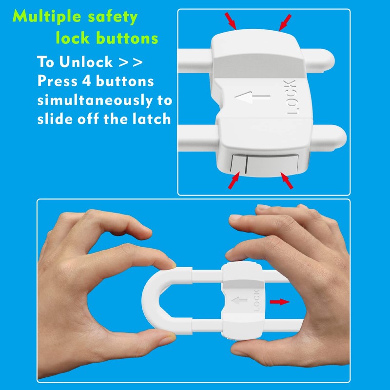 LRANFOW U-Shaped Baby Proof Cabinet Locks No Drilling Required, Adjustable