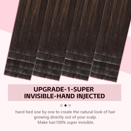 Sweetmet 3rd-Generation Invisible Tape in Hair Extensions Real Human Hair #2/6/18 Dark Brown to Dirty Blonde 20inch 20pcs 45g Seamless Injection Hand-Tied Invisi Tape ins Extensions（#2/6/18-20inch）