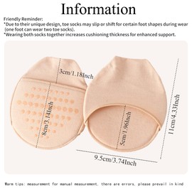 SooGree Ball of Foot Cushion Socks Women's Toe Cover with Padding Toe Topper Liner Socks No Show Half Socks with Sponge Cushion Beige-3 Pairs