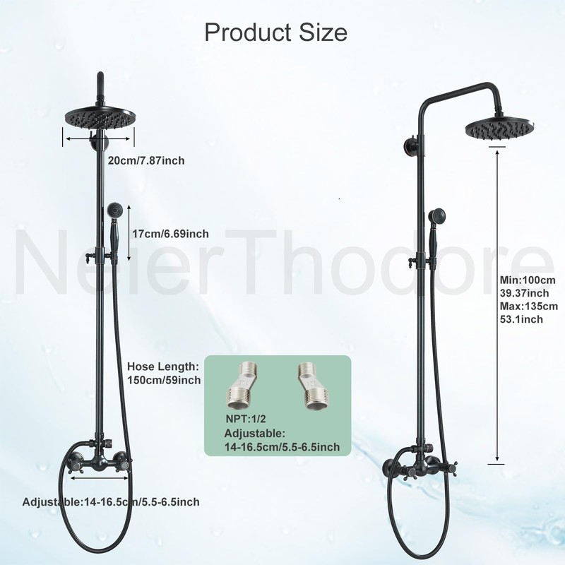 NeierThodore Luxury ORB Bathroom Shower Faucet Dual Handles Wall-Mounted Shower