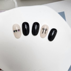 Black Heart Ribbon Nail - 2 Wood Sticks / 블랙하트리본 네일 - 우드스틱 2개