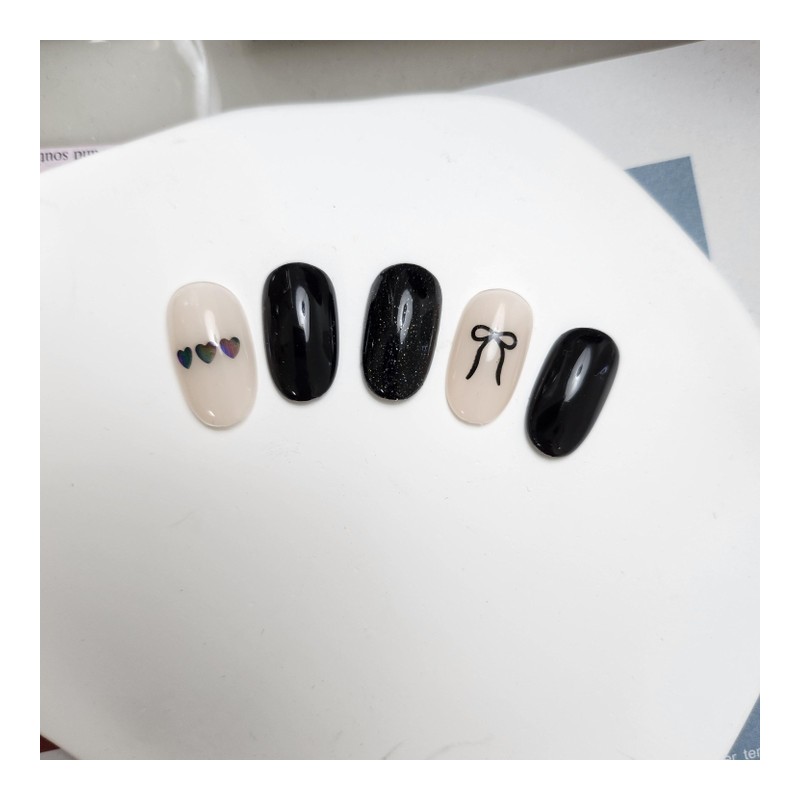 Black Heart Ribbon Nail - 2 Wood Sticks / 블랙하트리본