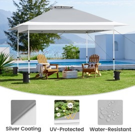 Yaheetech 13x13 Pop Up Canopy Tent, Straight Leg Easy Set-up Height-Adjustable Folding Shelter w/Extending Eaves Set W/Sandbags & Rolling Storage Bag & Ground Anchors & Guy Lines，Light Gray/White