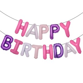 Accevo Pantone Happy Birthday Banner Purple Pink Happy Birthday Balloons 16 Inch Foil Letters Balloons Happy Birthday Sign for Kids, Child, Adults, Boys & Girls Birthday Decorations Birthday Banner
