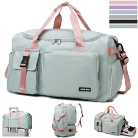 YOUYIKE Sports Bag for Men and Women, Large Sports Bag with Backpack Function, 42 L Waterproof Travel Bag with Shoe Compartment, Wet Compartment, Waterproof Travel Bag, Gym Bag, Training Bag, Green,