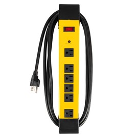 Thonapa Heavy Duty Surge Protector Power Strip 6 Outlets, 14/3 SJT 9 ft Extension Cord 3 Prong, Industrial Powerstrip Black & Yellow Metal Surge Suppressor with 15 ft Long Extension Cord, ETL Listed