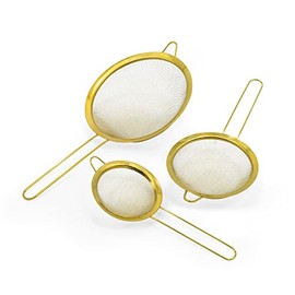 3 Pc Stainless Steel Gold Mesh Strainer Set