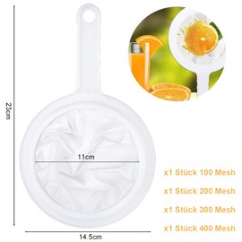 Fine Sieve, Pack of 4 Fine Strainer with Handle, Ultra-Fine Funnel Filter, 100/200/300/400 Reusable Mesh Hair Strainer, Household Strainer, Hand Strainer, Kitchen Strainer for Juice, Milk, Coffee,