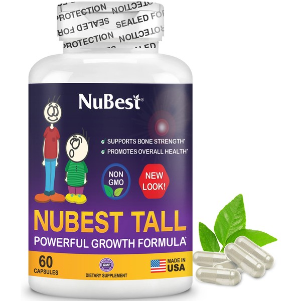 NuBest Tall - Support Bone Strength, Immunity and Stronger Bone with Calcium, Collagen and Herbs for Ages 5+ and Teens Who Don’t Drink Milk Daily - 60 Capsules | 1 Month Supply