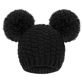 Livingston Women Beanie Hat Cable Knit Double Pompom Ears Winter Hat Cute Beanie for Women Knit Pom Beanie for Winter, Black Beanie