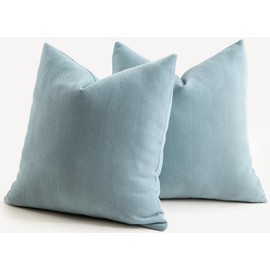 Mandioo Pack of 2 Chenille Cushion Covers Soft Comfortable Durable Throw Pillow Cases for Home Decor Sofa Couch Living Room Bedroom 24 x 24 Inch 60x60 cm Light Blue