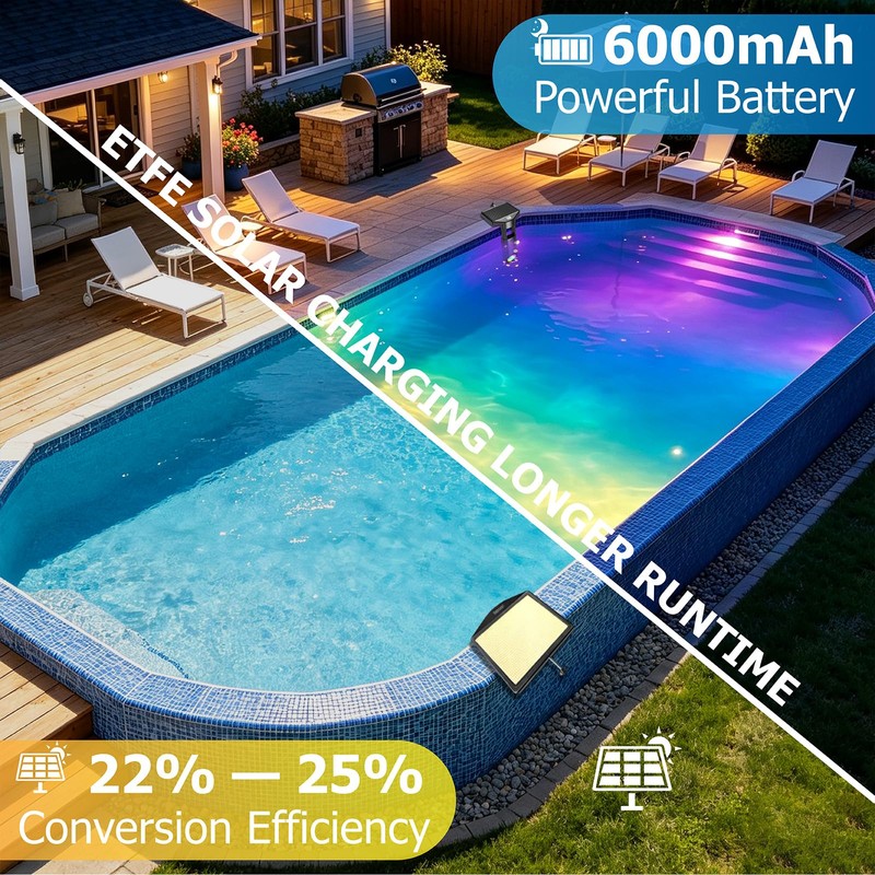 Pool Lights Solar Powered with Temperature Display, Adjustable Length, IP68