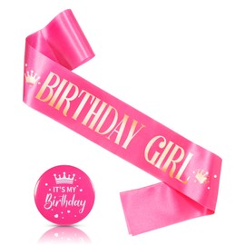 Birthday Sash, Pink Birthday Decorations Includes Birthdays Sash and Birthdays Pin for Party Decorations