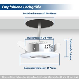 Allesgute LED Recessed Spotlight Flat 230 V 5 W Warm White LED Spot Set 500 lm Mini Round Slim White IP44 Bathroom Recessed Light 30 mm Installation Depth Spots for Bathroom, Kitchen, Living Room, Set