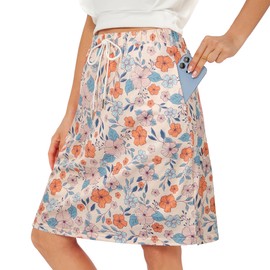 Zando Tennis Skirts for Women with Pockets Athletic Knee Length Golf Casual Skorts Shorts Sports Orange Flower XX-Large