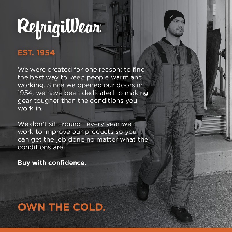 RefrigiWear Cooler Wear Insulated Bib Overalls, 10°F Comfort Rating, (Navy