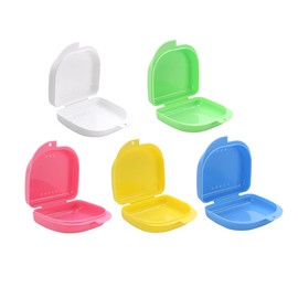 Healeved 5pcs Mouth Guard Box Denture Container Hinged Lid Retainer Storage Fit