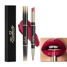 Lápiz Labial Y Delineador de Labios de Doble Punta 2 en 1, Lápices Labiales de Larga Duración Labial Mate Lápiz Labial Resistente Al Agua, lip Liner de Terciopelo (#04, 2in1)