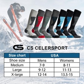 CS CELERSPORT 2 Pack Ski Socks for Men and Women Skiing, Snowboarding, Cold Weather, Winter Performance Socks, Black+Light Grey, X-Large