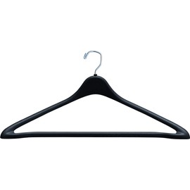The Great American Hanger Company Heavy Duty Black Plastic Suit Hanger with Fixed Bar, (Box of 25) Sturdy 1/2 Inch Thick Coat Hangers with Square Topped Chrome Swivel Hook