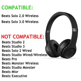 Earpads Replacement for Beats Solo 2 Solo 3 Headphone Replacement Earpads, Ear Cushions Cover for Beats Solo 2/Beats Solo 3 Wireless Headphone Ear Pads Memory Foam Leather Accessories (Black)