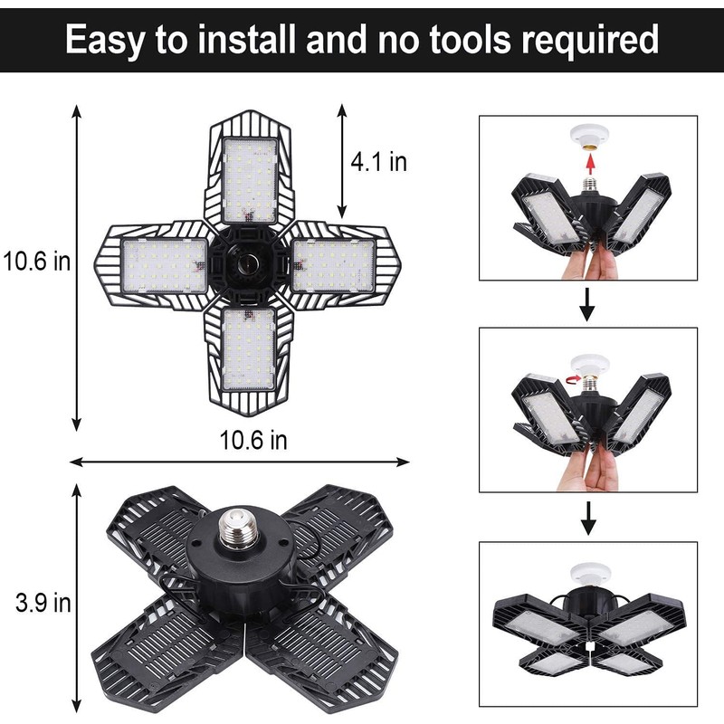 8Pack LED Garage Lights, 100W Deformable LED Lighting 10000LM E26