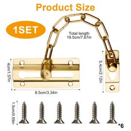 Lueden Door Chain Lock Heavy Duty Safety Chain Lock Polished Brass Internal Door Restrictor Security Latch Chain Lock Sliding Bolt for Front Door Home Hotel Bedroom Apartment Living Motel, Golden