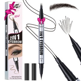Eyebrow Pen, Waterproof 2-in-1 Dual-Ended Microblading Eyebrow Pencil Upgraded Eye Brow Pen with 2 Fork Tip for Natural-Looking Hair-Like Defined Brows, Last All-Day (Black)