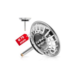 Sink Strainer Basket, Diameter 79 mm, Compatible with Blanco 119146, 3.5 Inch Strainer Basket with 18 Slots, 55-97 mm Eccentric Spigot, Diameter 7.8 mm Pin, Replacement Part Kitchen Sink, Strainer