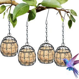 ZQZXD 4 Pack Black Squirrel-Proof Suet Feeder, Metal Rust-Proof Bird Feeder with Locking Lid & Fine Mesh, Outdoor Hanging Cage for Wild Birds
