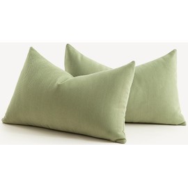 Mandioo Pack of 2 Chenille Throw Pillow Covers Elegant Design Soft and Luxurious Decorative Cushion Covers Pillowcase Couch Sofa Bedroom Living Room Decor 12x20 Inch 50x30cm Sage Green