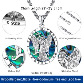 Abalone St Michael Necklace for Men Women - Sterling Silver 925 Saint Michael Pendant - Archangel Jewelry Medal Necklaces With Abalone Shell