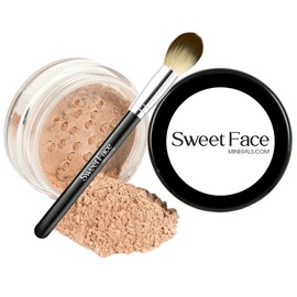 MEDIUM CONCEALER with Blending Brush Mineral Makeup Matte Loose Corrector Powder Bare Skin Cover Up Hide Blemishes Redness Under Eyes Dark Circles Scars Baked On Full Coverage SPF 20