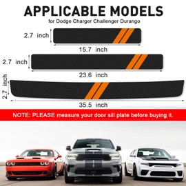REMOCH Door Sill Protector for Dodge Charger Challenger Durango Accessories Door Entry Guard Sill Protector with Plastic Scraper Carbon Fiber Leather Threshold Stickers（Orange, 5PCS）