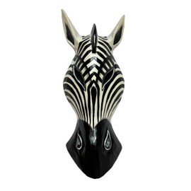 My Family House Zebra Wall Hanging Animal Mask - Hand Carved Albesia Wood Decoration - 30 cm